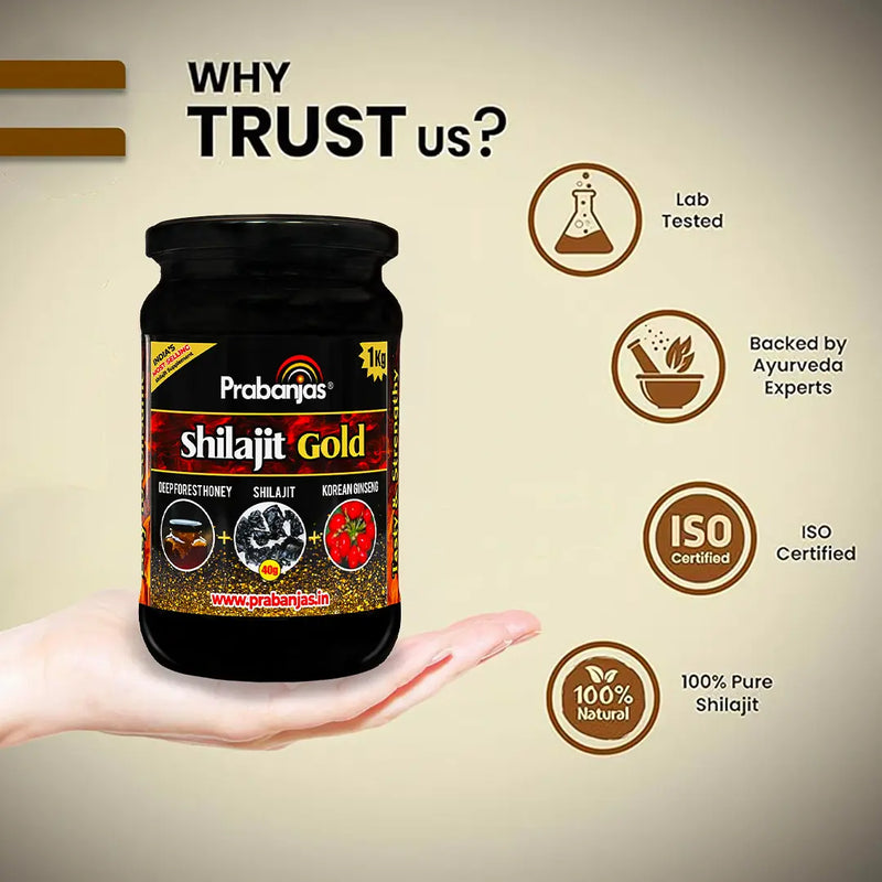 Prabanjas Shilajit Gold- Processed with 40 Gram Original Shilajit + Pure Forest Honey with Herbs For 4 X Power 𝗣𝗿𝗮𝗯𝗮𝗻𝗷𝗮𝘀®